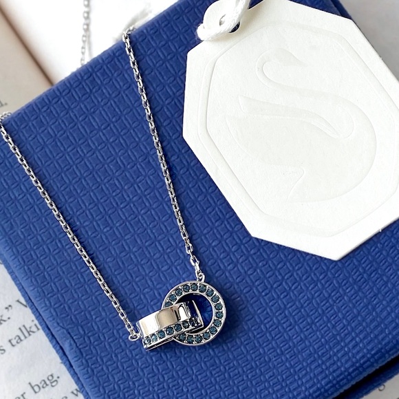 Swarovski Blue “Hollow Interlocking Hoop” Pendant Necklace - Picture 3 of 16